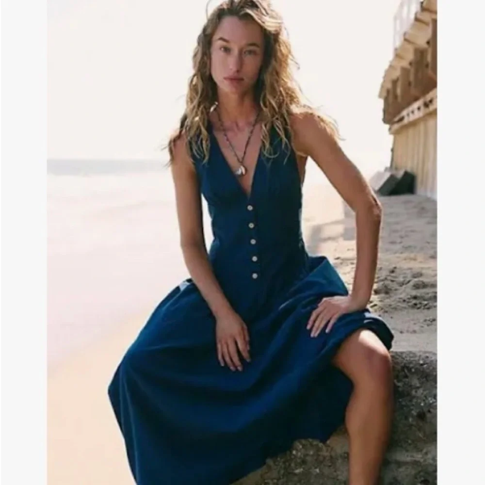 Free People linen blend Best Dressed midi dress